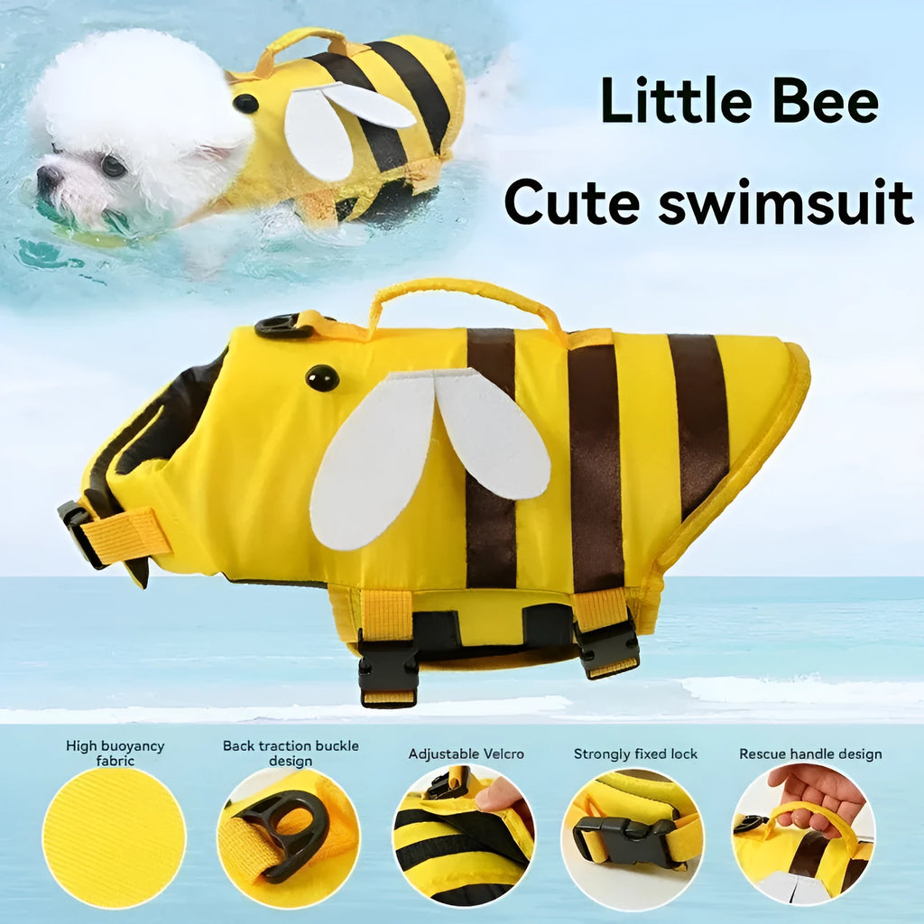 Green dog life vest with reflective trim and adjustable straps for swimming safety.