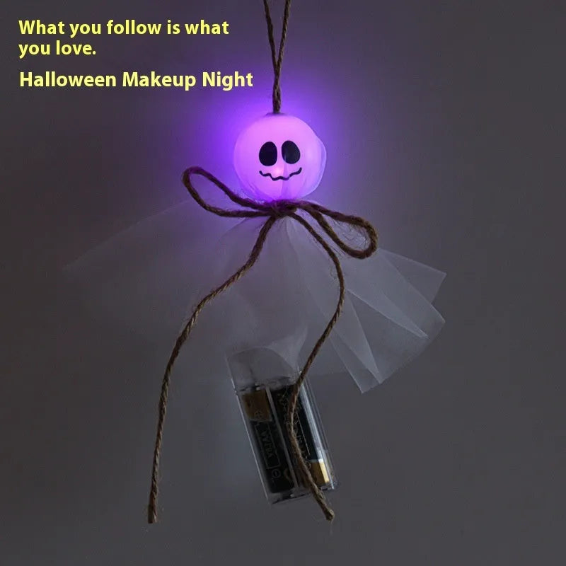 Halloween ghost LED lighting chain with colourful bulbs and battery box for cordless haunted venue decoration