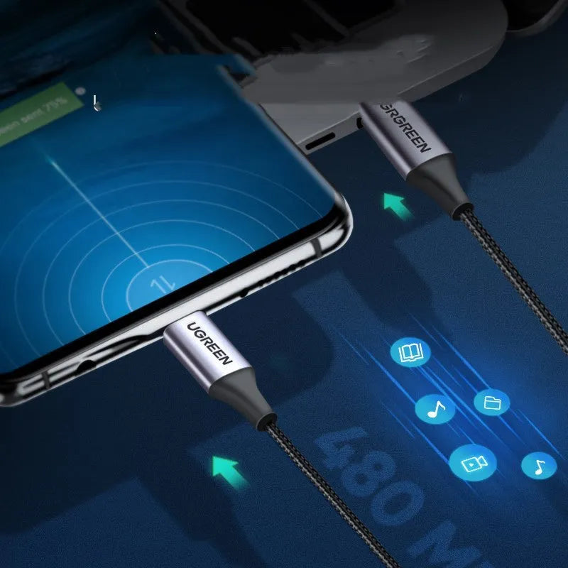 Double-ended Type-C PD fast charge cable with nylon braid, straight head split design, available in multiple lengths