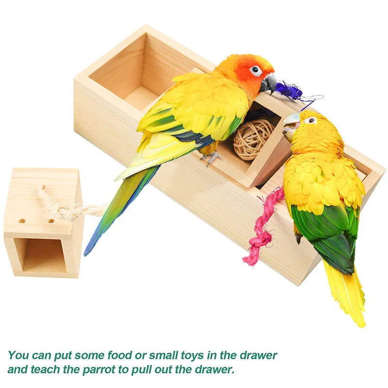 Wooden puzzle toy for parrots with interchangeable pieces for bird enrichment