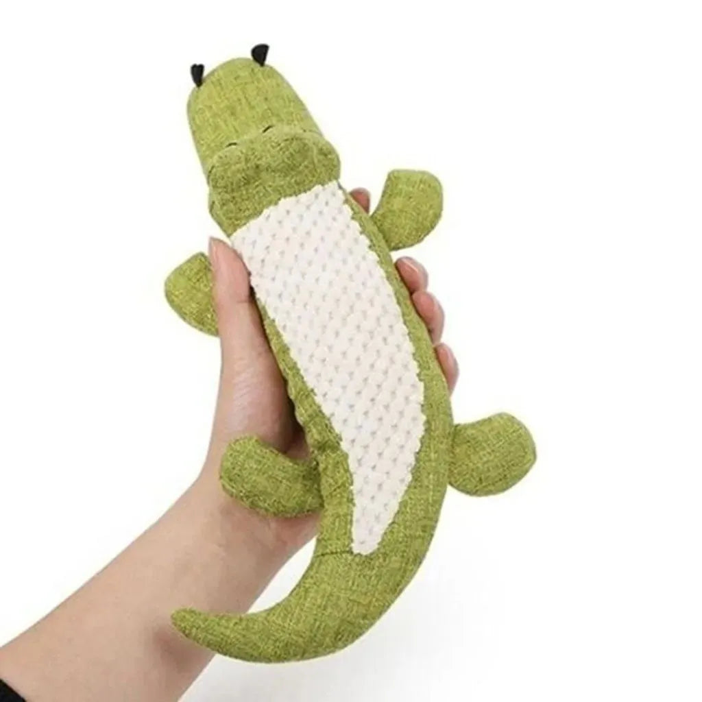 Plush squeaky dog chew toy, 29cm long, linen and PP cotton, blue red green
