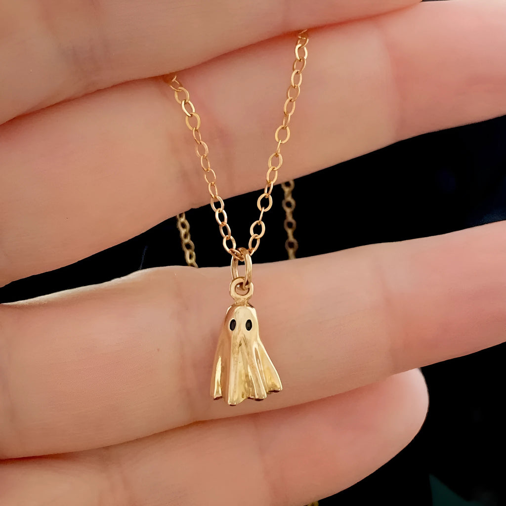 Stainless steel ghost pendant necklace with titanium steel charm on a choice of chains.