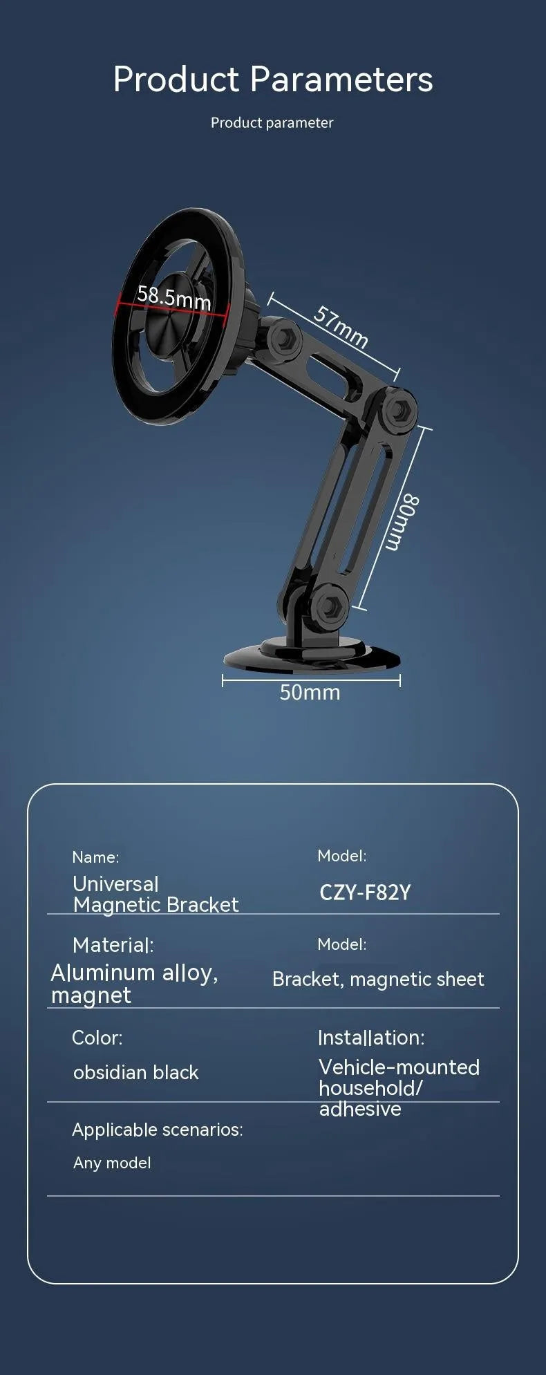 All-metal magnetic car phone holder in four colour options with magnetic rings and adhesives