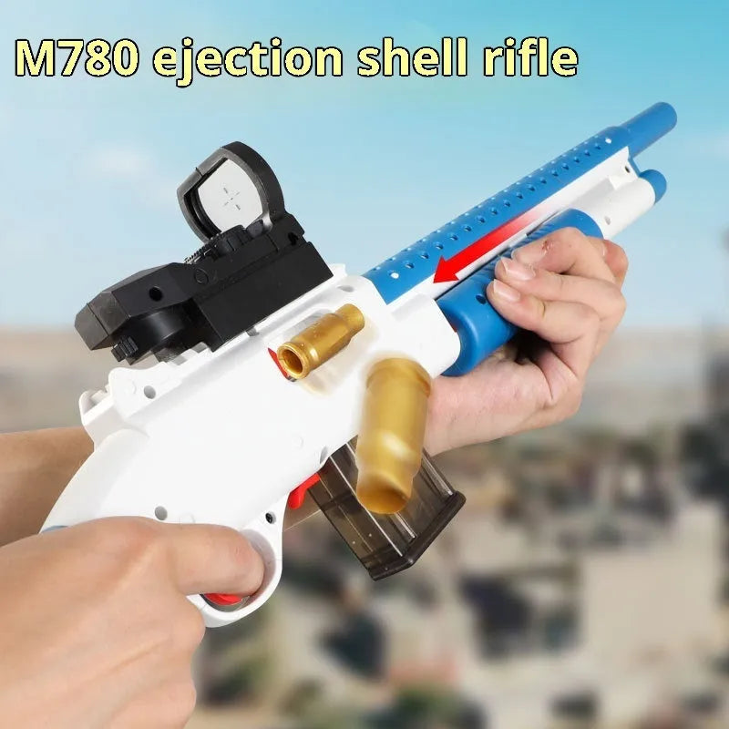48cm sliding loaded throw shell soft elastic toy model in Laifu Gold or Brown plastic, with sight, magazines, soft bullets and cartridge cases