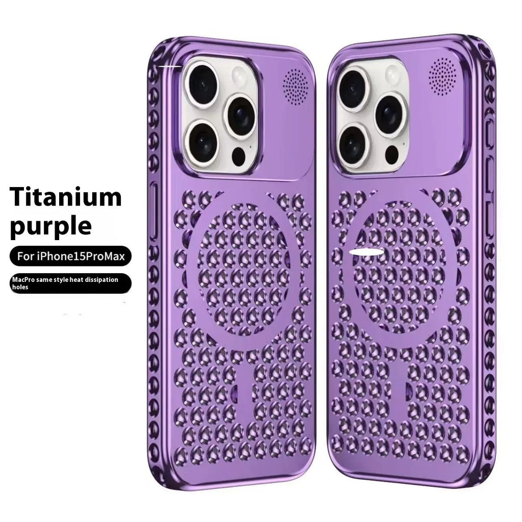 Electroplating magnetic suction heat dissipation phone case for iPhone 15 Pro and Pro Max in titanium colours