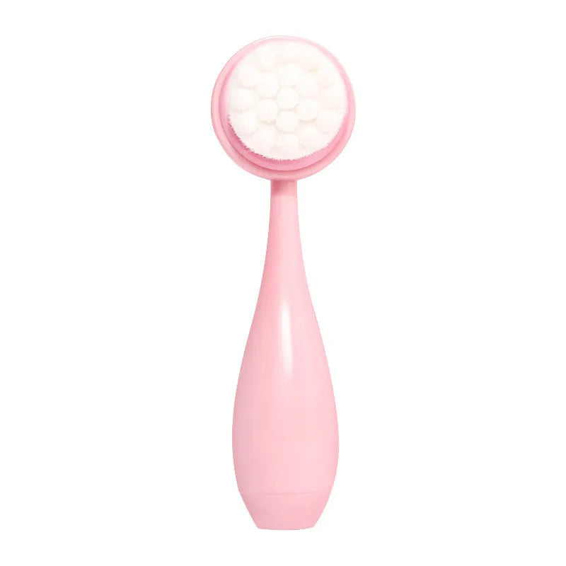 Facial brush set with plastic handle, nylon bristles, coral fleece hair band in purple colour option