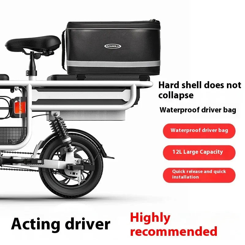 Black 12L waterproof backseat bag for car rack and bicycle equipment storage