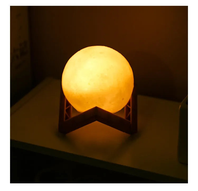 Warm white 3D print moon lamp LED night light with touch switch, 8cm or 12cm, PVC