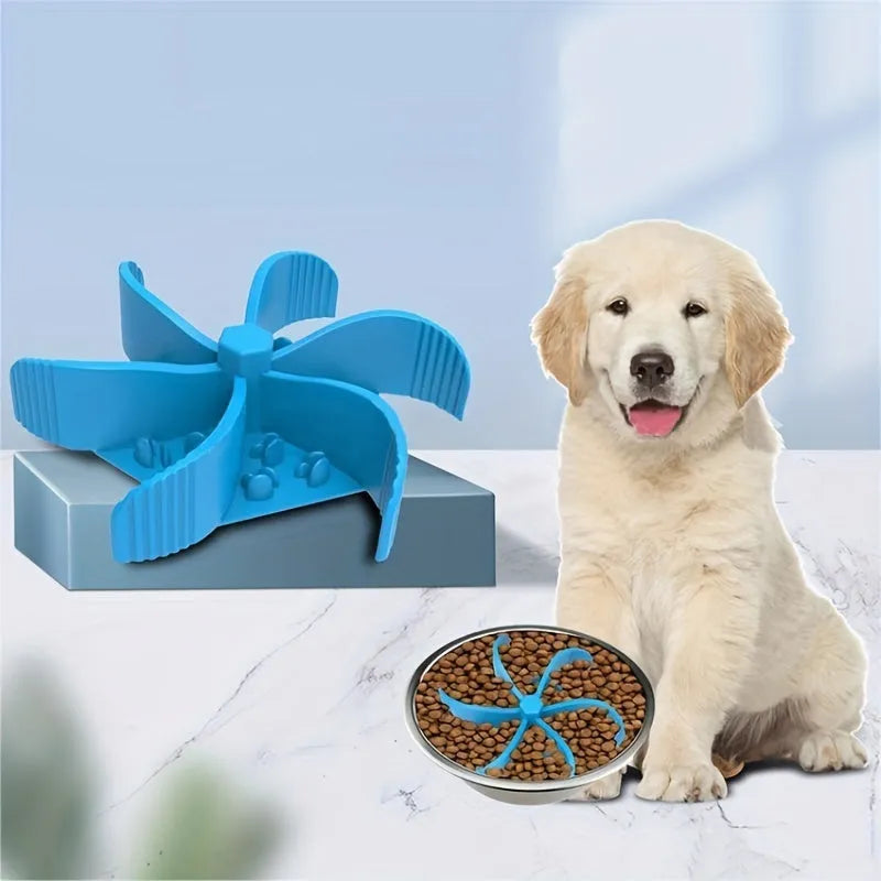 Blue silicone pet slow feeder licking pad with suction cup base for dogs and cats.