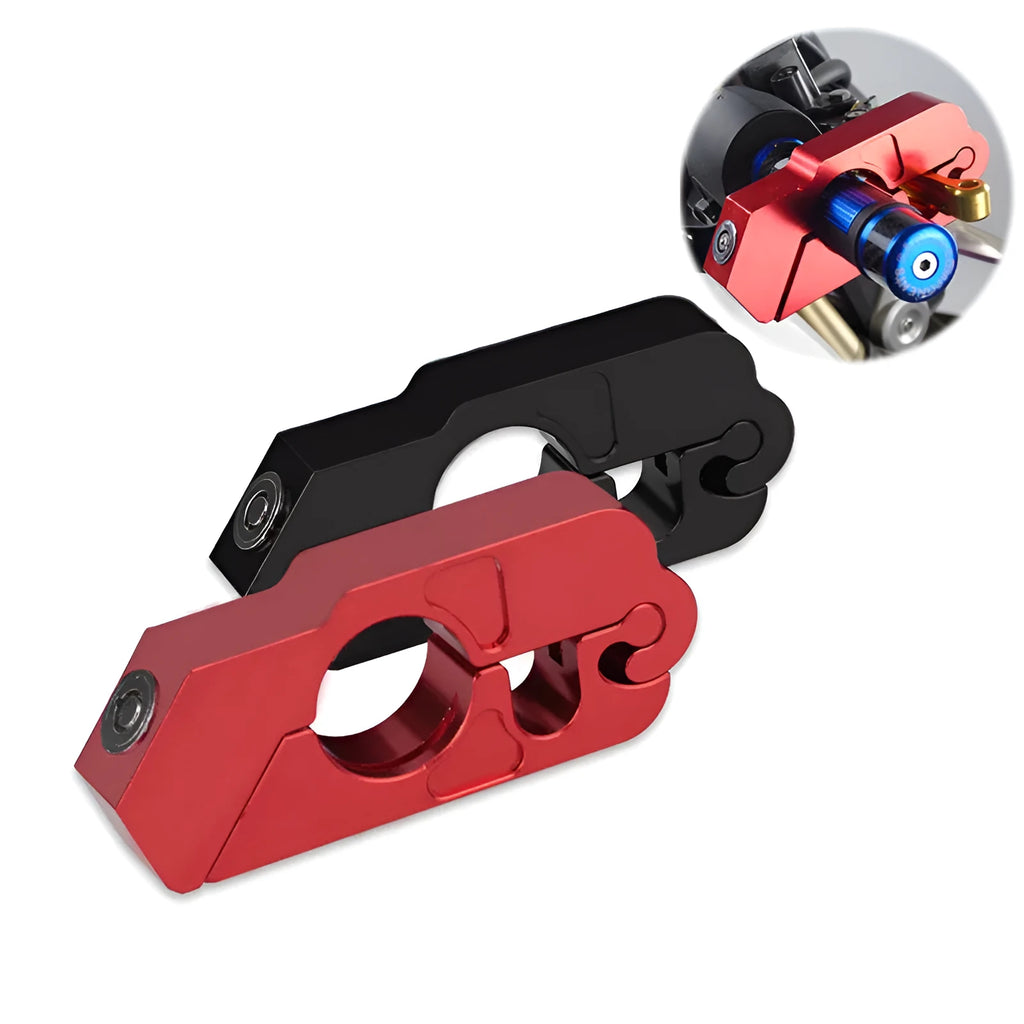 Aluminium alloy motorcycle horn lock in red finish, compact disc design for anti-theft security