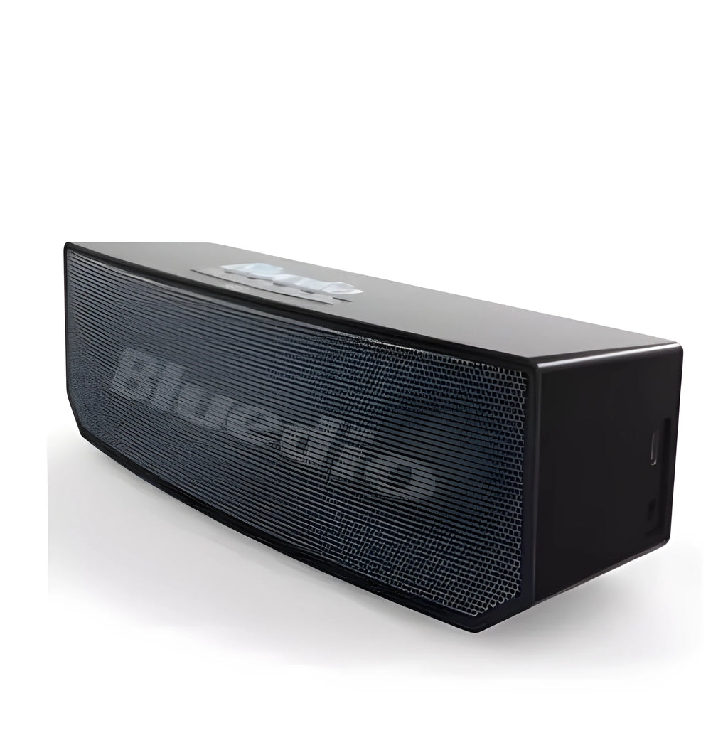 Black BS-6 Bluetooth cloud smart speaker showing front grille and compact rectangular design.