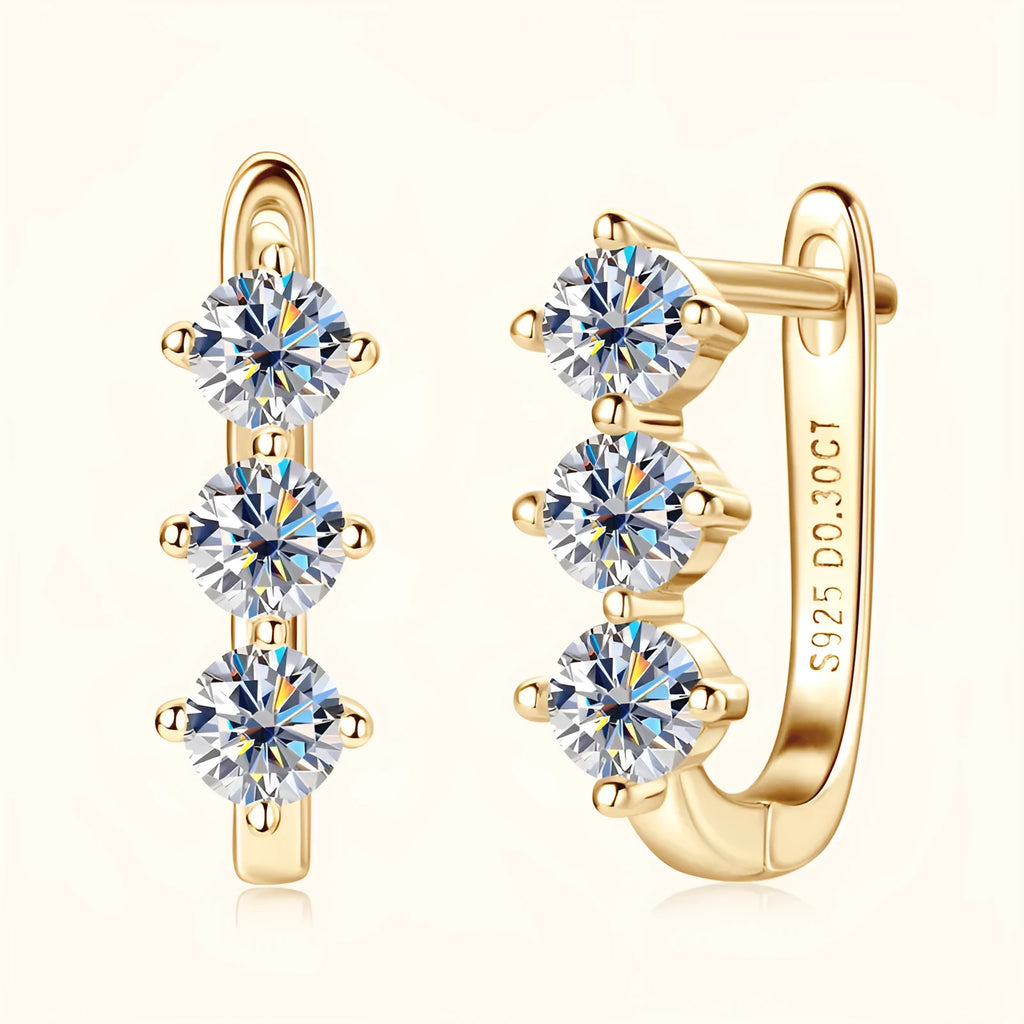 Silver moissanite earrings in gold finish with 0.3 carat round U-shaped geometric design for women