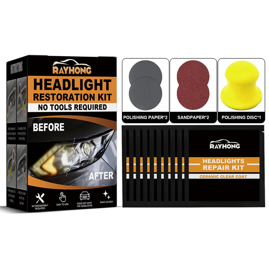 Car Ceramic Headlight Repair Kit for Polishing Renovation and Brightening Car Lights with Wet Wipes Polishing Paper Sandpaper and Polishing Disc