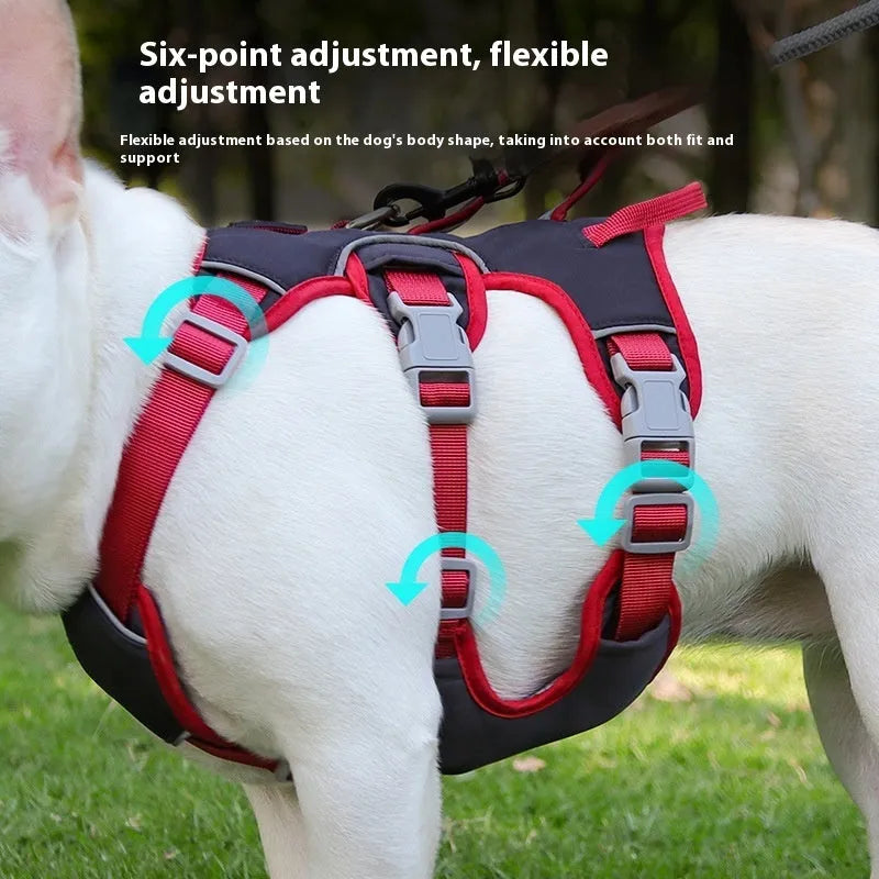 Adjustable Oxford cloth dog harness in yellow, pink, beige, and black colours for medium and small dogs