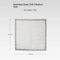 Silver stainless steel barbecue grill with cooking net, shown in large and medium size options.