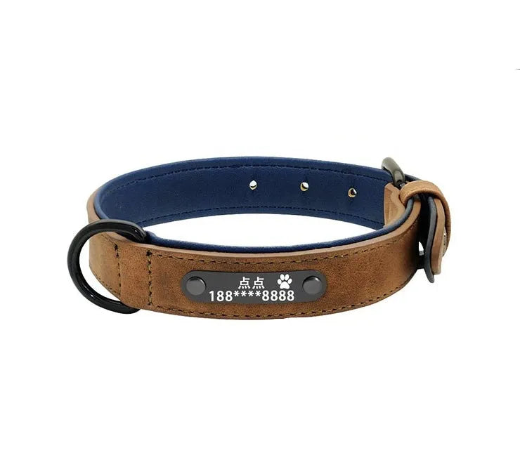 Custom dog tag identity card collar with microfiber leather surface, double D buckle, and painted alloy lock in multiple colours