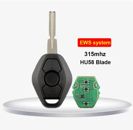 BMW 3 button remote key with straight metal HU58 blade for EWS system compatibility