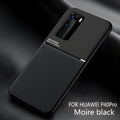 Magnetic friction phone case for Huawei P30 Pro Mate 20 in black PU leather and iron sheet back cover