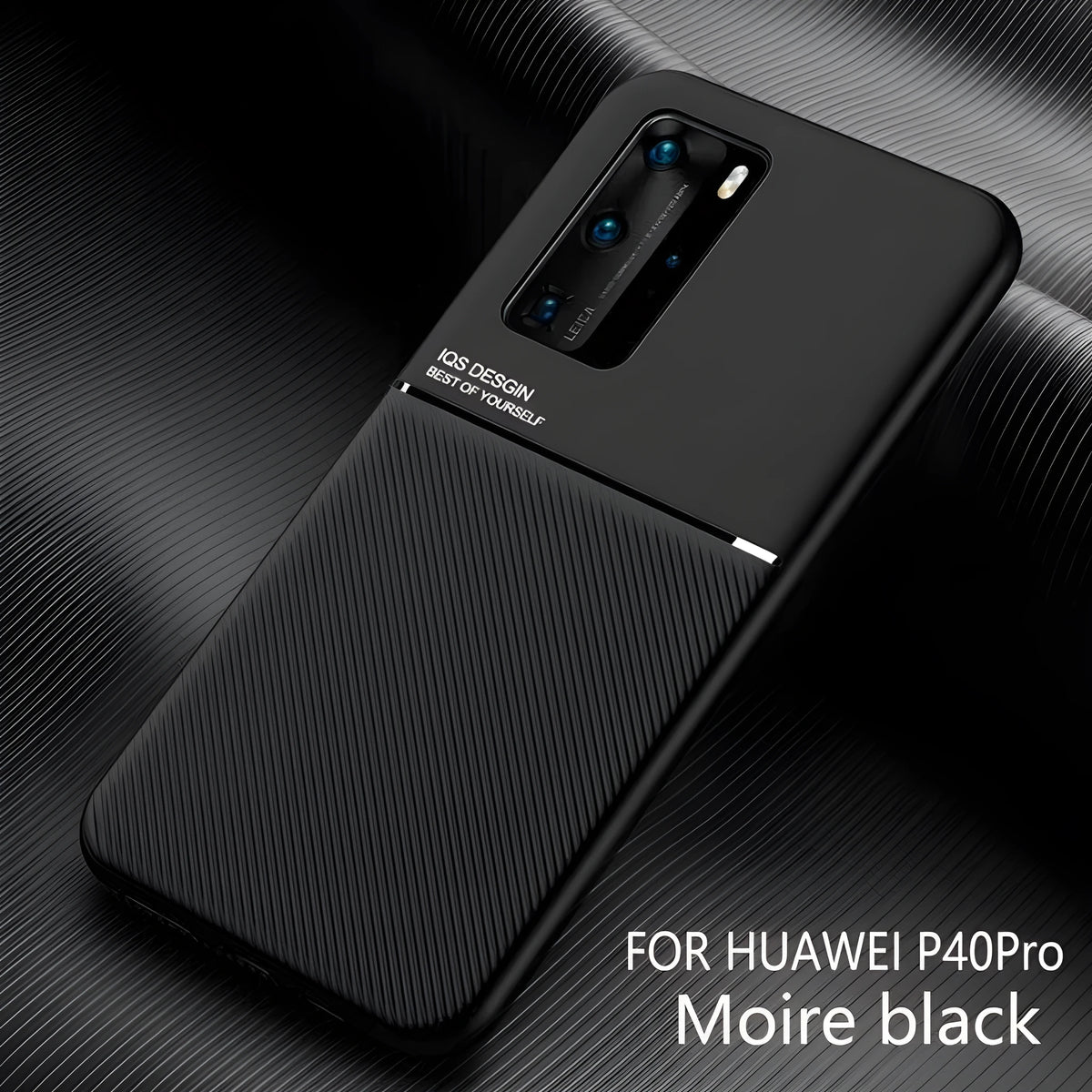 Magnetic friction phone case for Huawei P30 Pro Mate 20 in black PU leather and iron sheet back cover