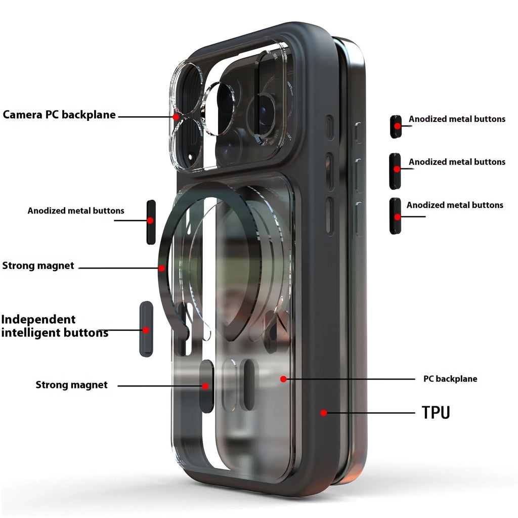 iPhone 17 Pro Max two-in-one magnetic phone case in black, dark blue, and white colours showing shockproof design
