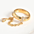 Gold rhinestone-encrusted chain ring for women, 304 stainless steel, geometric shape, sizes No 6 No 7 No 8