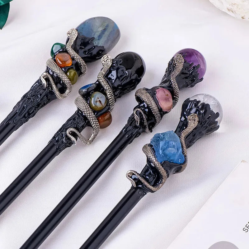 Natural crystal ball truncheon Halloween magic wand with amethyst stone ball on a modern simplicity style wand