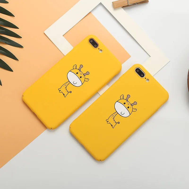 Yellow polycarbonate phone case with a printed pattern, shown fitted on an iPhone.
