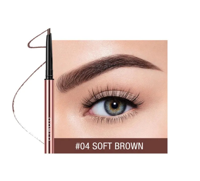Brow pencil in a colour box with six shade options: Auburn, Blonde, Caramel, Dark Brown, Soft Brown, Taupe.
