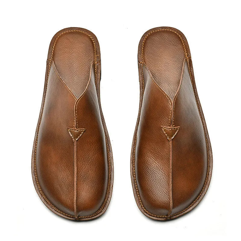 Men's Retro Easy Matching Lazy Flat Beach Slippers in Brown and Black with Rubber Sole, Available in Sizes 38 to 47 for Casual Summer Wear
