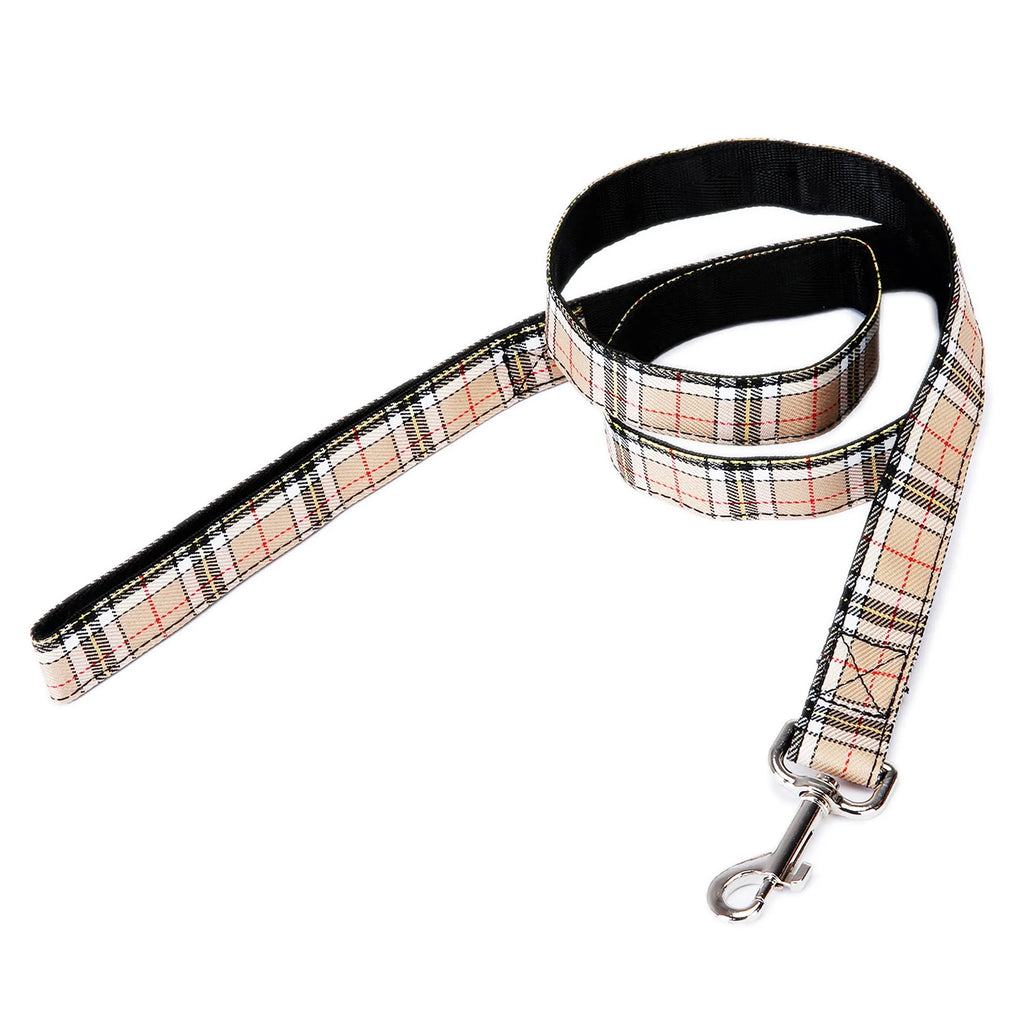 Black plaid stripe pet traction rope with hand loop, measuring 120cm long.