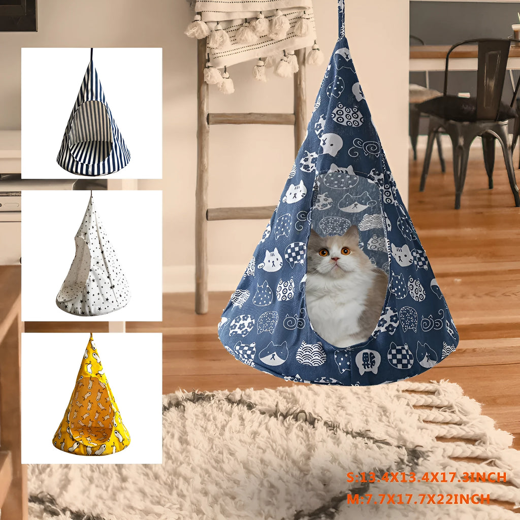 Cloth hanging cat bed nest in cotton print, S size 35x35x45cm for small pets