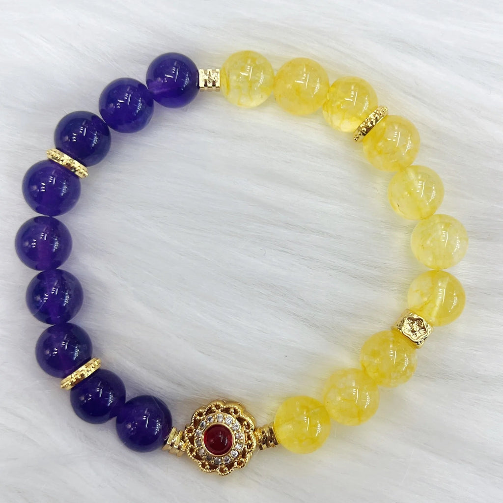 Handmade women's yellow purple amethyst crystal bracelet jewellery gift