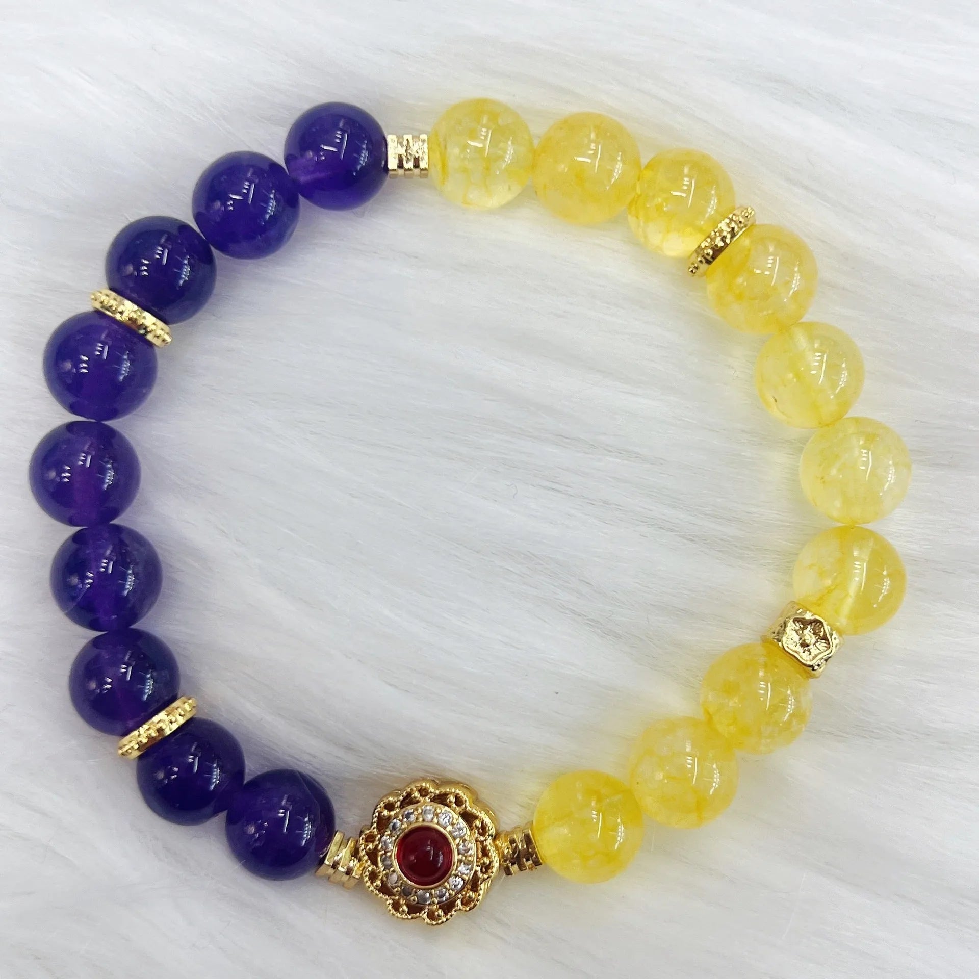 Handmade women's yellow purple amethyst crystal bracelet jewellery gift