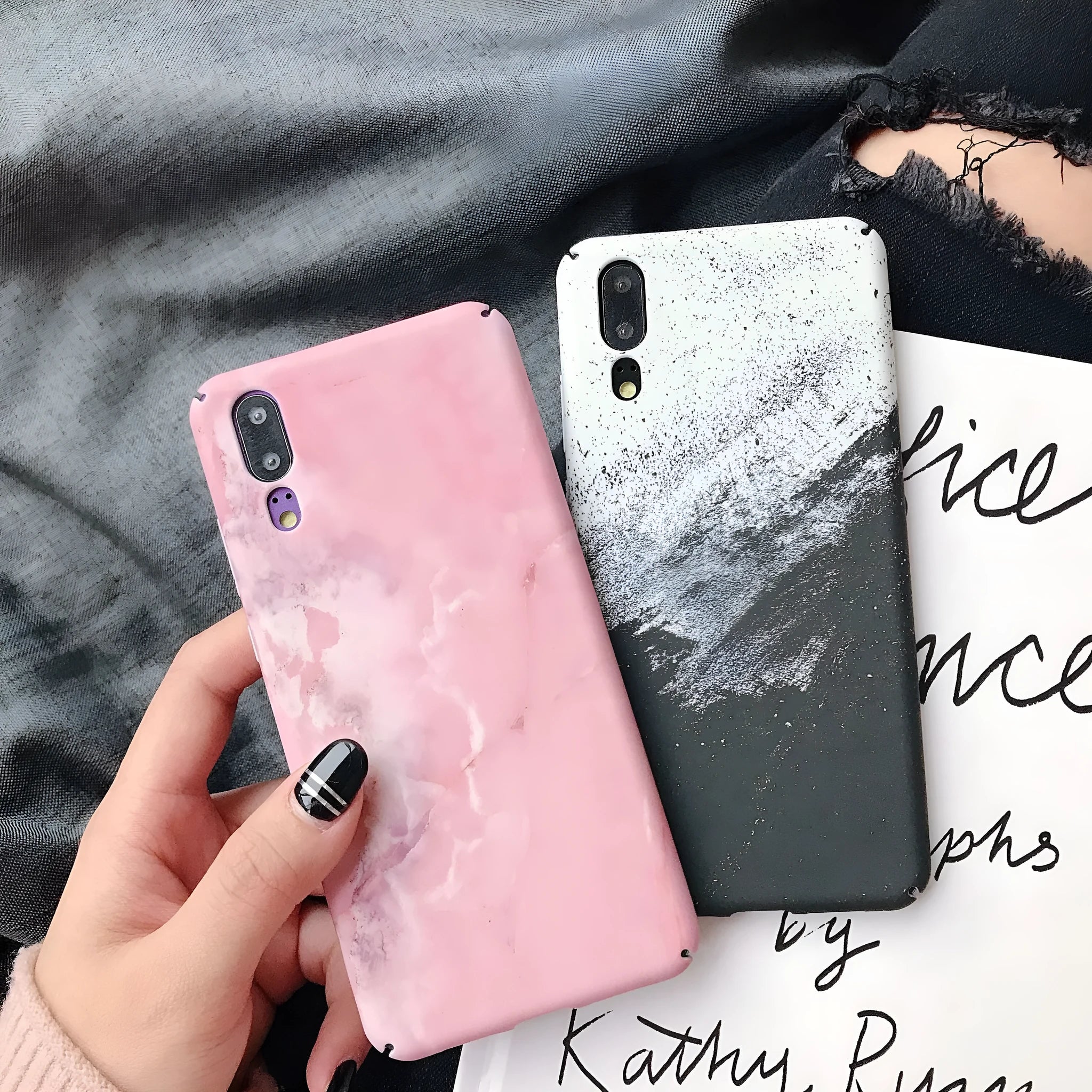Black and pink painted polycarbonate back cover cases for Huawei P20 and Honor10 phones