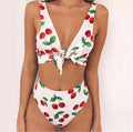 Knotted double-sided bikini swimsuit in polyester spandex, yellow flower orchid white flower, sizes L M S