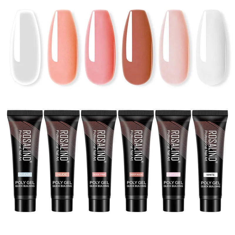 15ml pot of multi-color mixed nail solid model builder gel with lid off showing three color style options