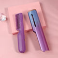 Wireless USB hair straightening comb with tourmaline ceramic heating in 3D gradient green finish