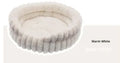 Round plush cloth cat bed with straight rabbit design, available in 40cm, 50cm and 60cm diameters and four colours