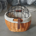 Honey wicker bicycle front handle basket for cats and dogs, medium size, mounted on handlebars