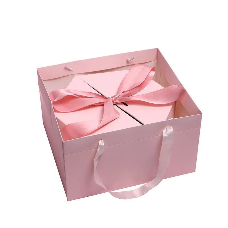 Gift box set with four sizes, Paper Board Material, black blue pink options, and bag choices