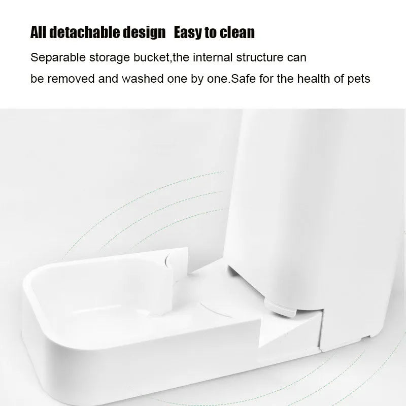 White large-capacity detachable pet automatic feeder and water fountain with 3.8L tank and food bowl