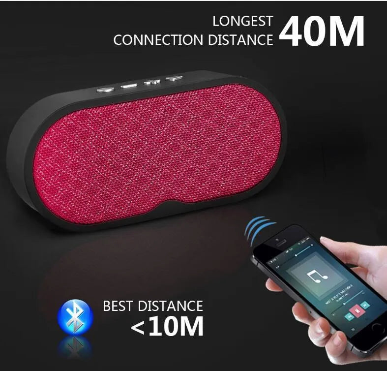 Grey portable Bluetooth subwoofer speaker with HD microphone, USB port, and TF card slot on a table.