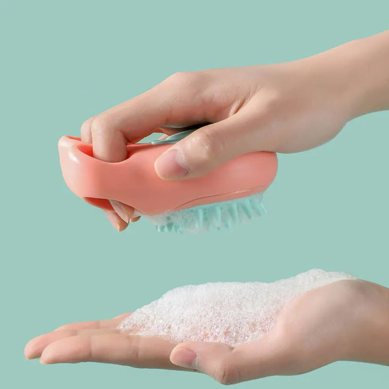 Pet bath brush with silicone cat claw design and massage nodules for dog and cat grooming during bath time