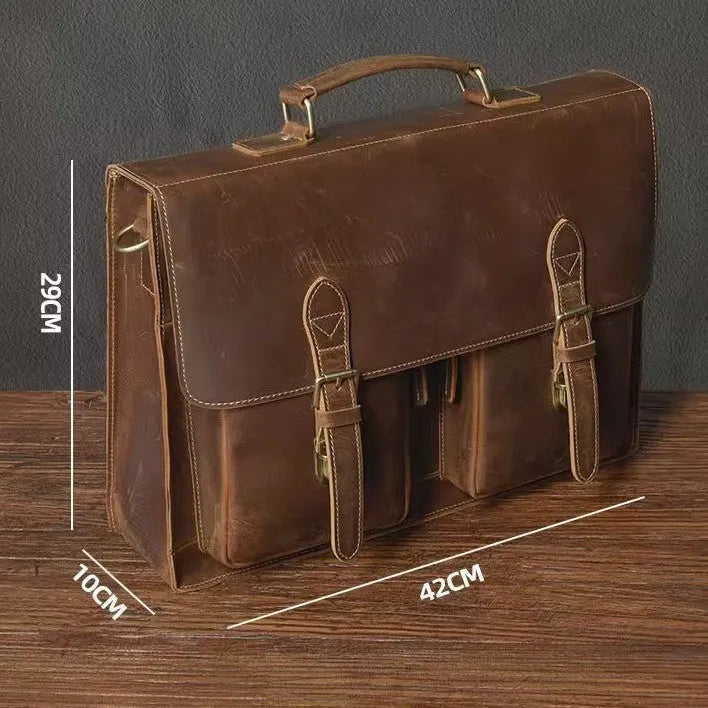 Top cowhide leather computer crossbody bag in business style with anti-theft function