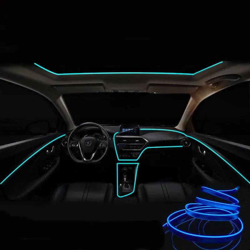 LED interior mood light luminous line door slit light with 3m cable cigarette lighter drive 12V in ice blue or white