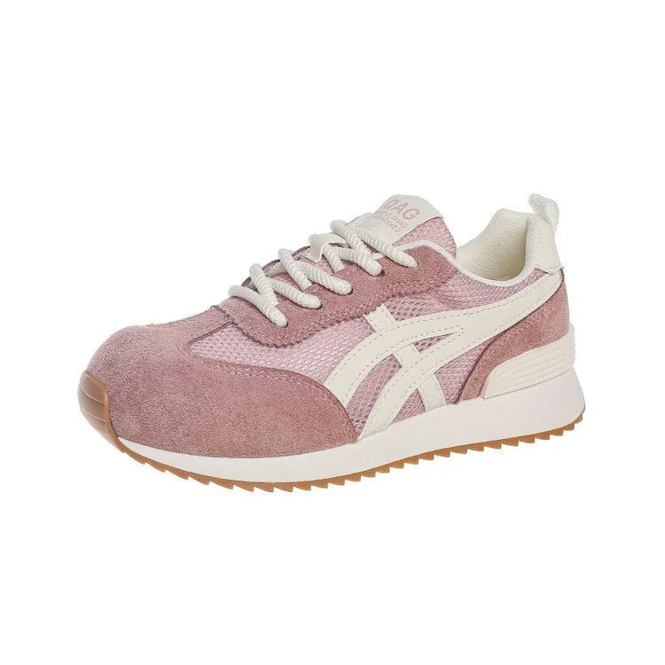 Women's white casual lace-up sneakers with round toe and low-top flat heel design