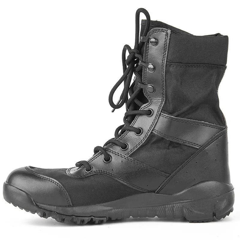 Yulong tactical desert combat boots in black and sand colours for outdoor climbing and hiking