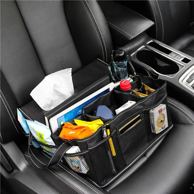 Black oxford cloth car trunk storage box with carry handle, 33cm dimensions