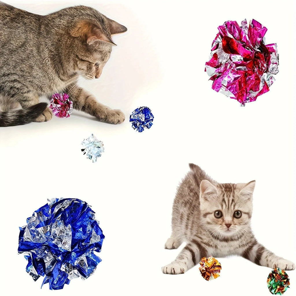 Cat toy ringing paper ball in random colour, approximately 5-6cm diameter, lightweight crinkle play ball