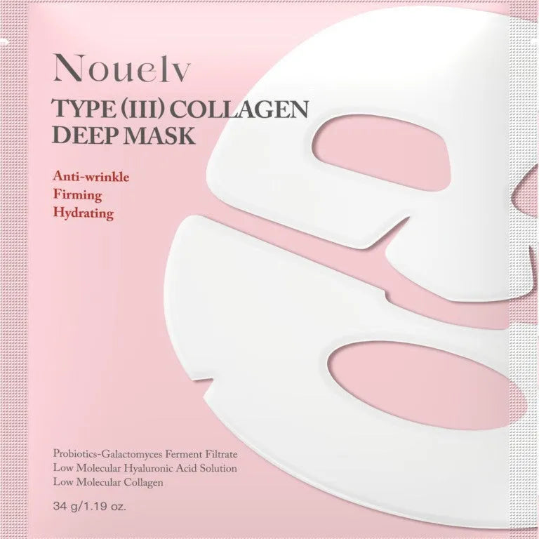 Box containing four collagen layered patch masks for facial moisturising and rejuvenation.